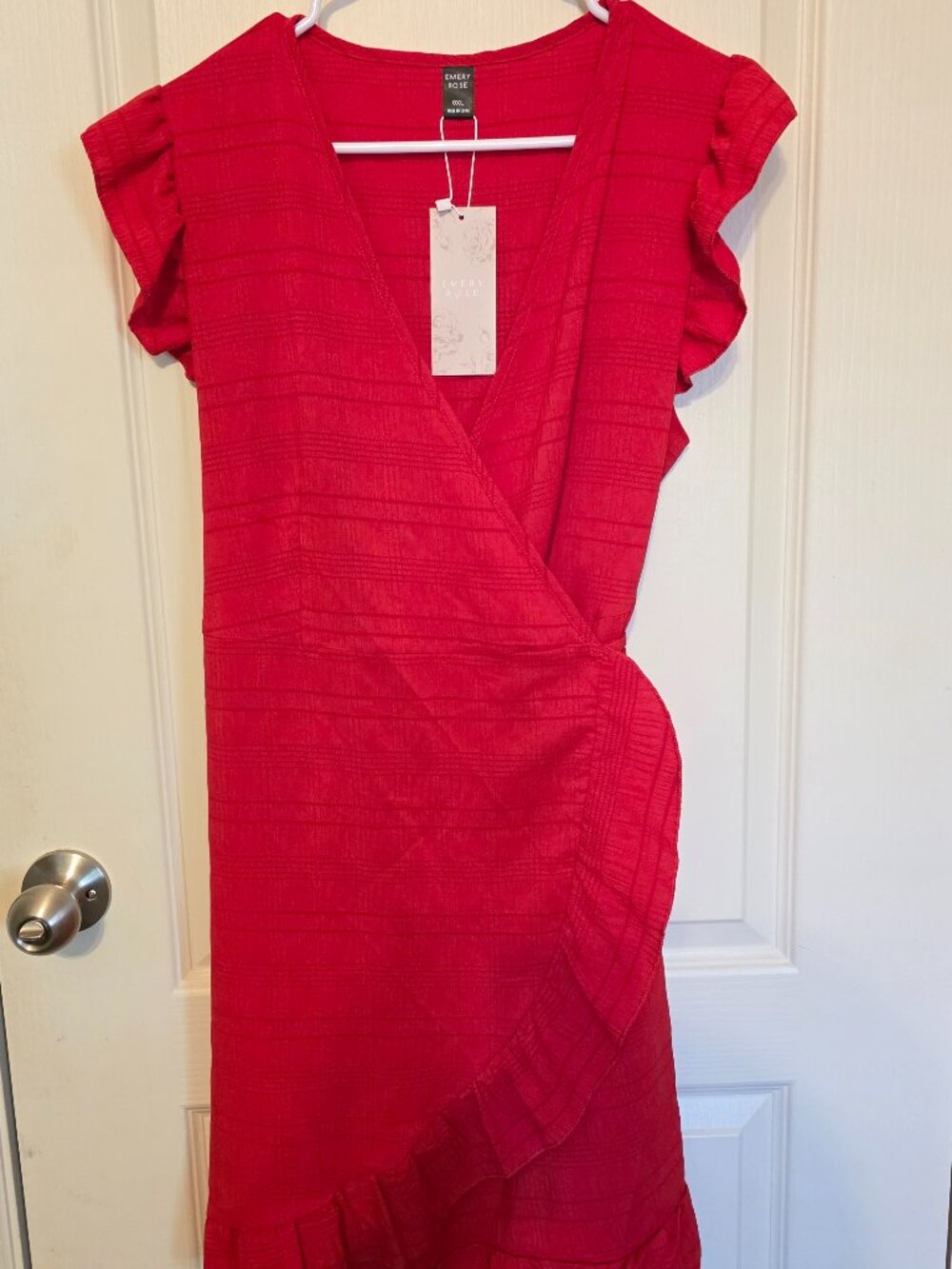 Emery Rose Bright Red Wrap Dress with Ruffles